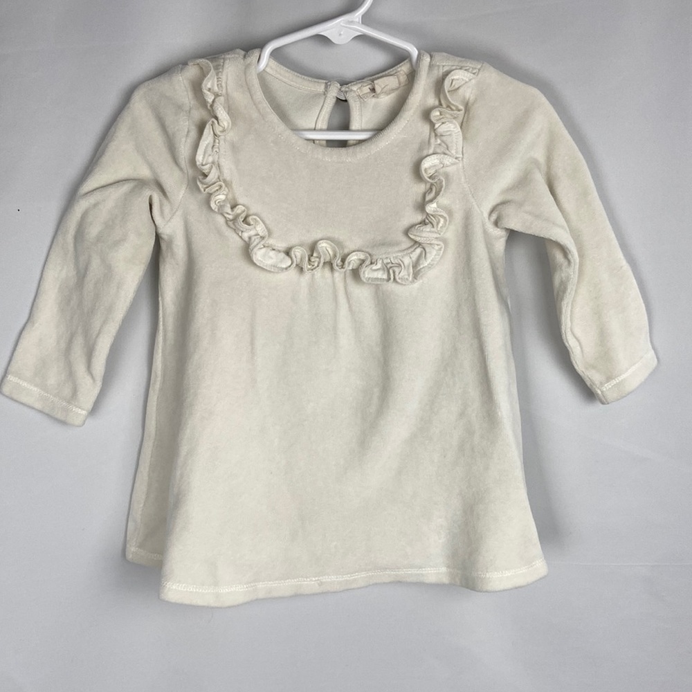 EUC Burts Bees Cream Velour Dress Organic Cotton -12 Months